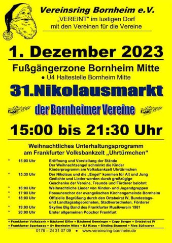 31. Nikolausmarkt der Bornheimer Vereine 2023