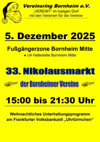 33. Nikolausmarkt der Bornheimer Vereine 2025